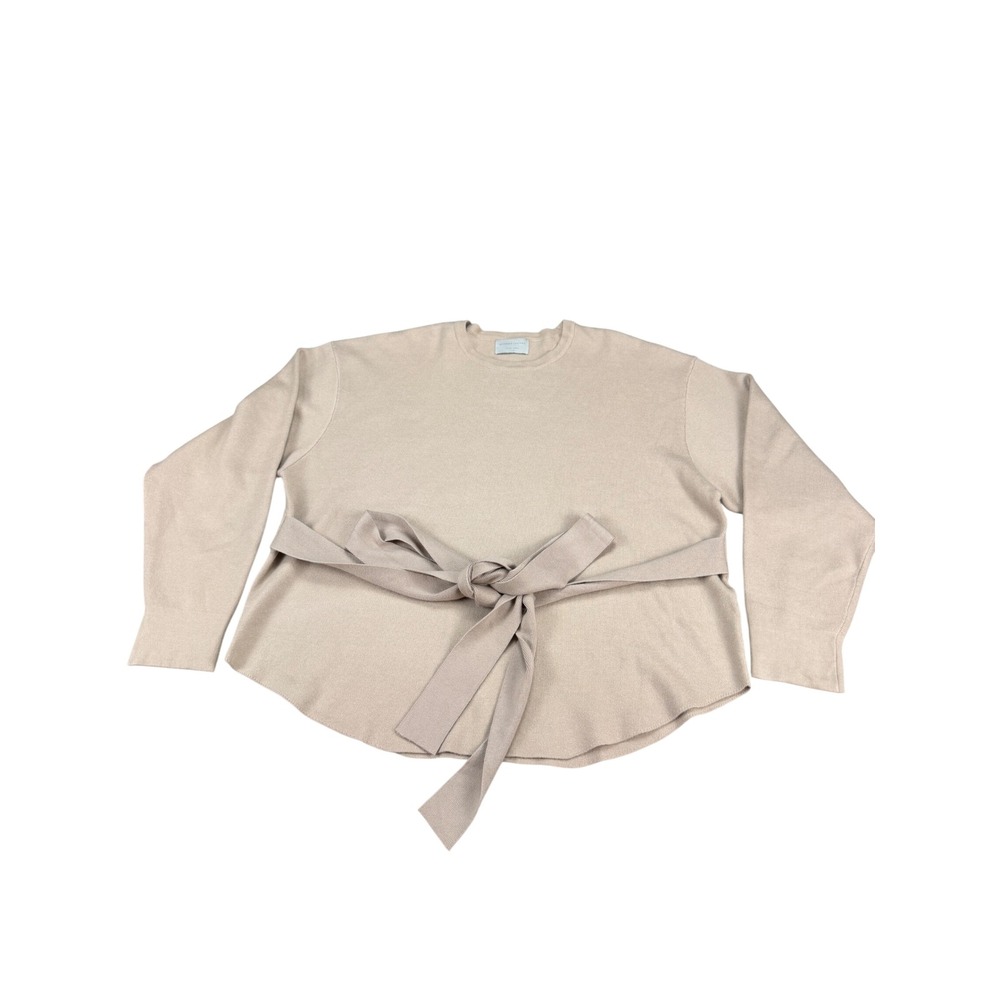 Modern Citizen Nara Tie-Front Knit Sweater Womens XL Beige Crew Neck Top